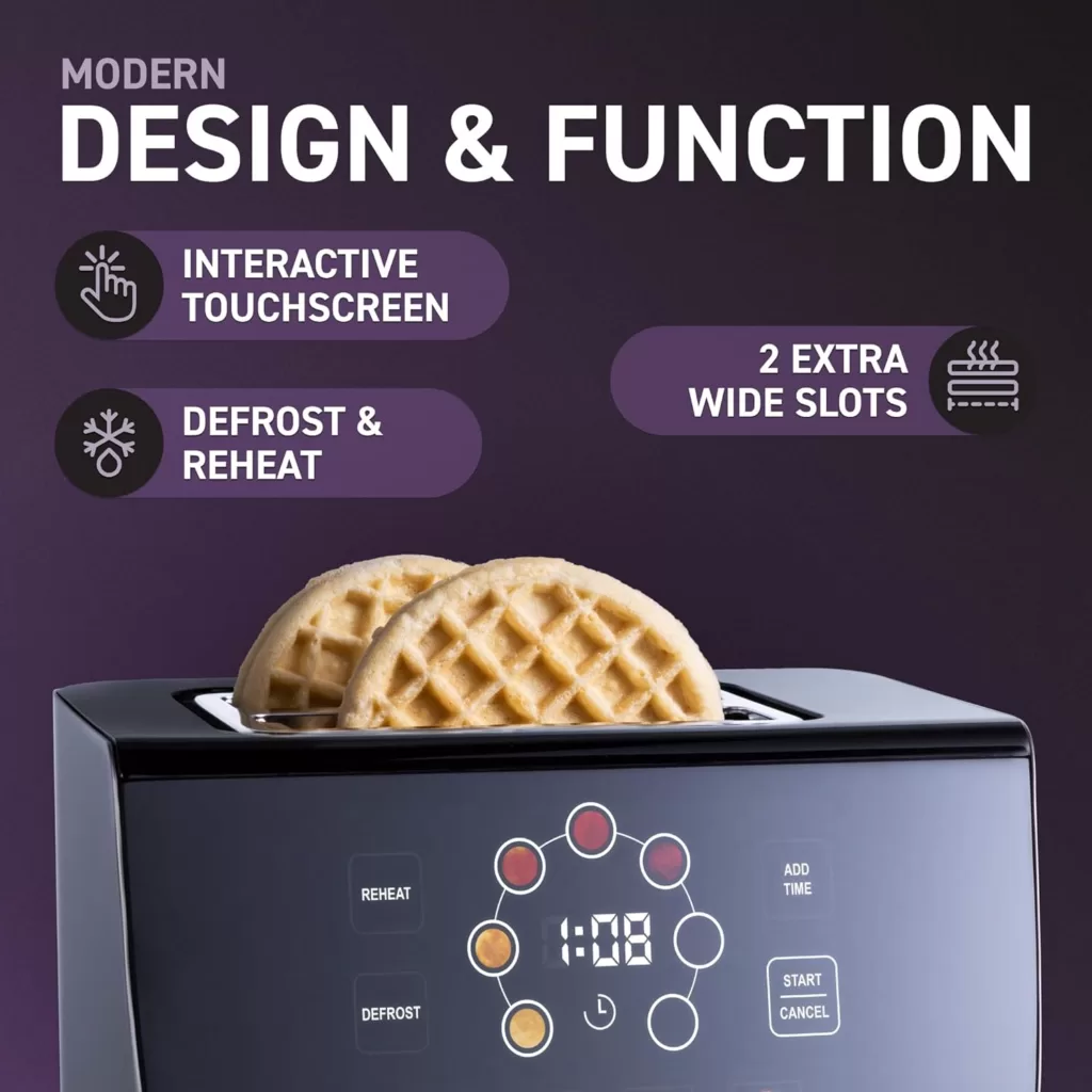 Inspirex Touch Screen Display Smart Toaster, 2 Slice with 8 Bread Type and 7 Browning Modes, Automatic Lowering and Raising, Digital Countdown, Modern Style, Stainless Steel