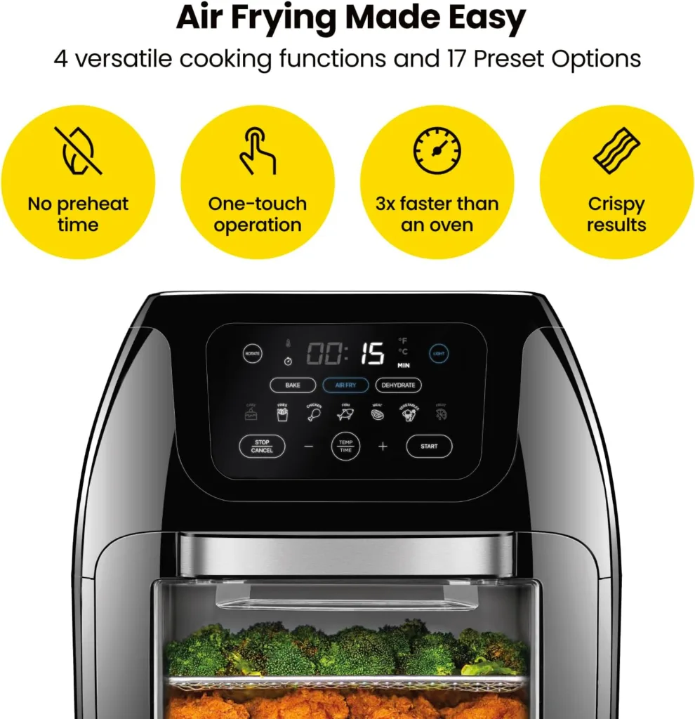 Chefman 12-Quart 6-in-1 Air Fryer Oven with Digital Timer, Touchscreen, and 12 Presets - Family Size Countertop Convection Oven, Dishwasher-Safe Parts