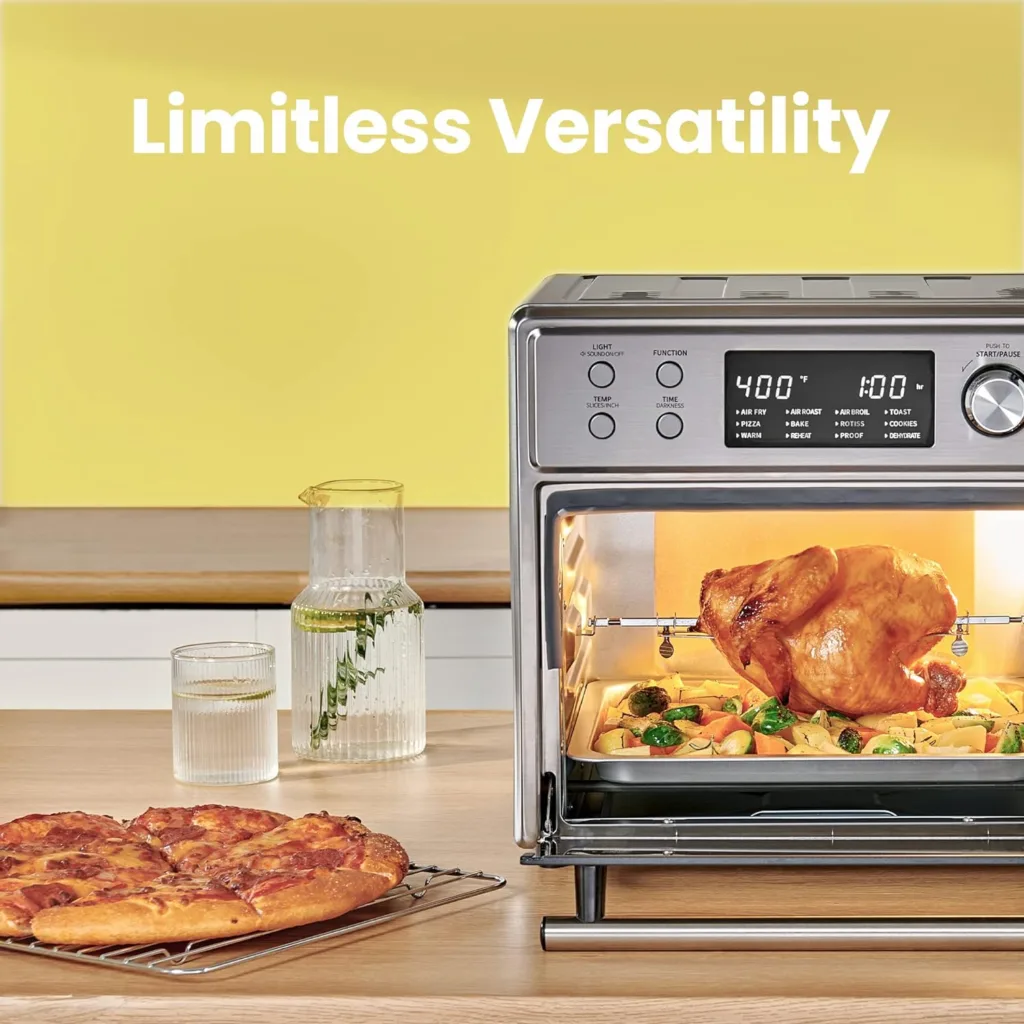 COMFEE Toaster Oven Air Fryer Combo, 12-in-1 Air Fryer Oven with Rotisserie, 6 Slice Toast 12 Pizza, Double Layer, Countertop Convection, 25L/26.4QT, Precise Temp Control, 6 Accessories