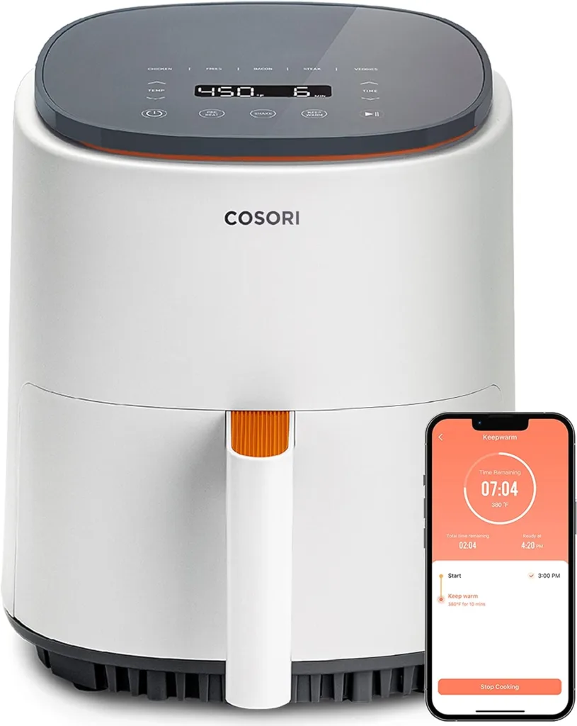 Cosori Air Fryer 4 Qt, 7 Cooking Functions Airfryer, 150+ Recipes on Free App, 97% less fat Freidora de Aire, Dishwasher-safe, Designed for 1-3 People, Lite 4.0-Quart Smart Air Fryer, White