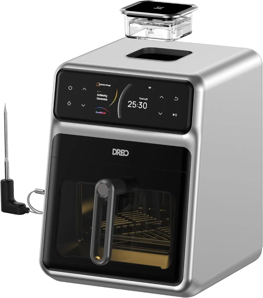 Dreo ChefMaker Combi Fryer, Cook like a pro with just the press of a button, Smart Air Fryer Cooker with Cook probe, Water Atomizer, 3 professional cooking modes, 6 QT