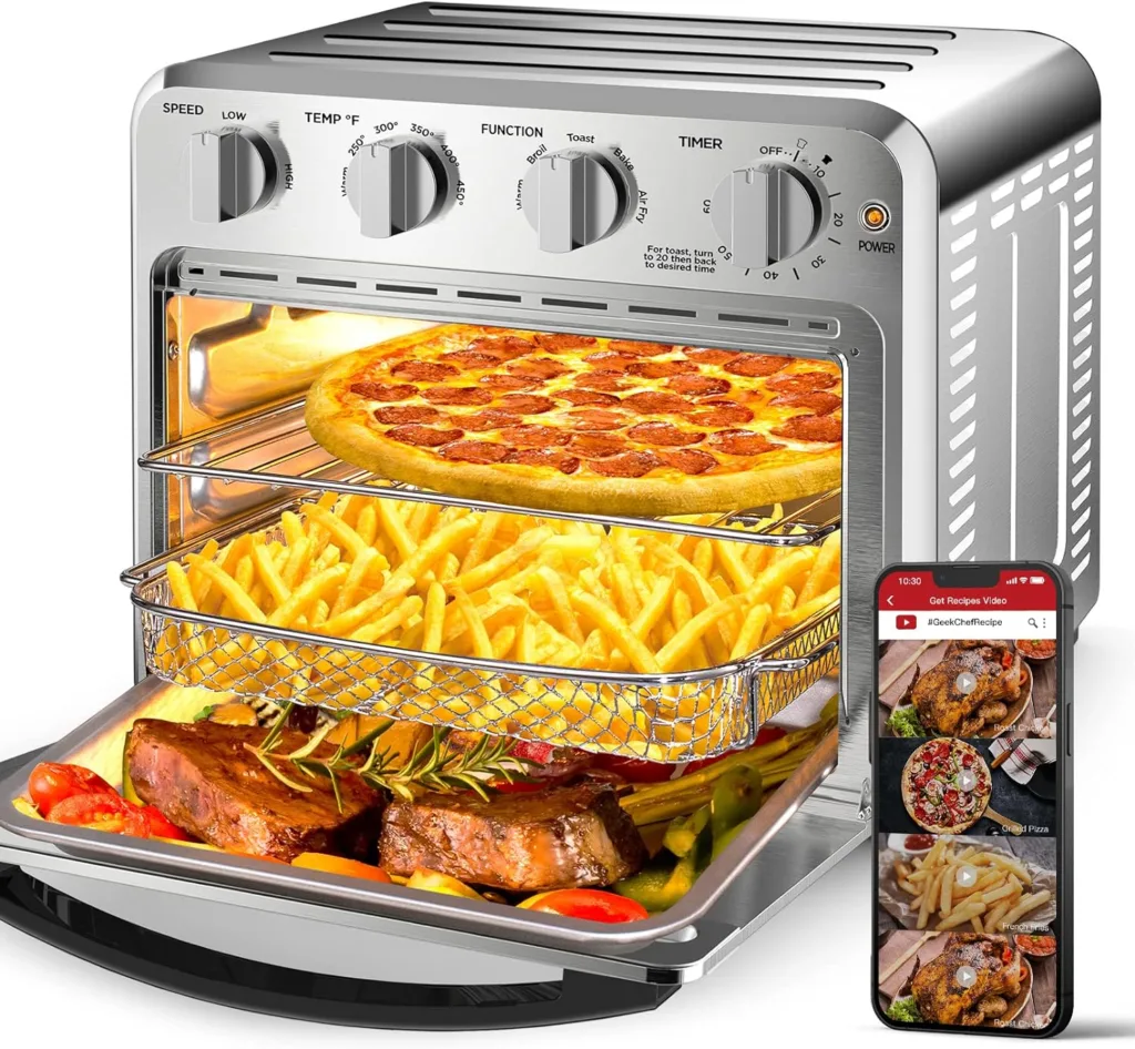 Geek Chef Air Fryer Toaster Oven Combo,16QT Convection Ovens Countertop, 4 Slice Toaster, 9-inch Pizza, with Warm, Broil, Toast, Bake, Air Fry, Oil-Free, 100+ Online Video Recipes  Accessories