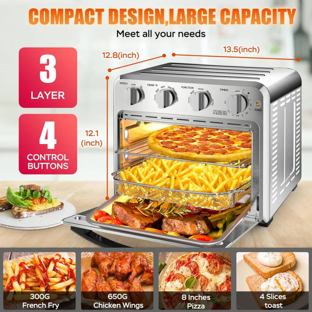 Geek Chef Air Fryer Toaster Oven Combo,16QT Convection Ovens Countertop, 4 Slice Toaster, 9-inch Pizza, with Warm, Broil, Toast, Bake, Air Fry, Oil-Free, 100+ Online Video Recipes  Accessories