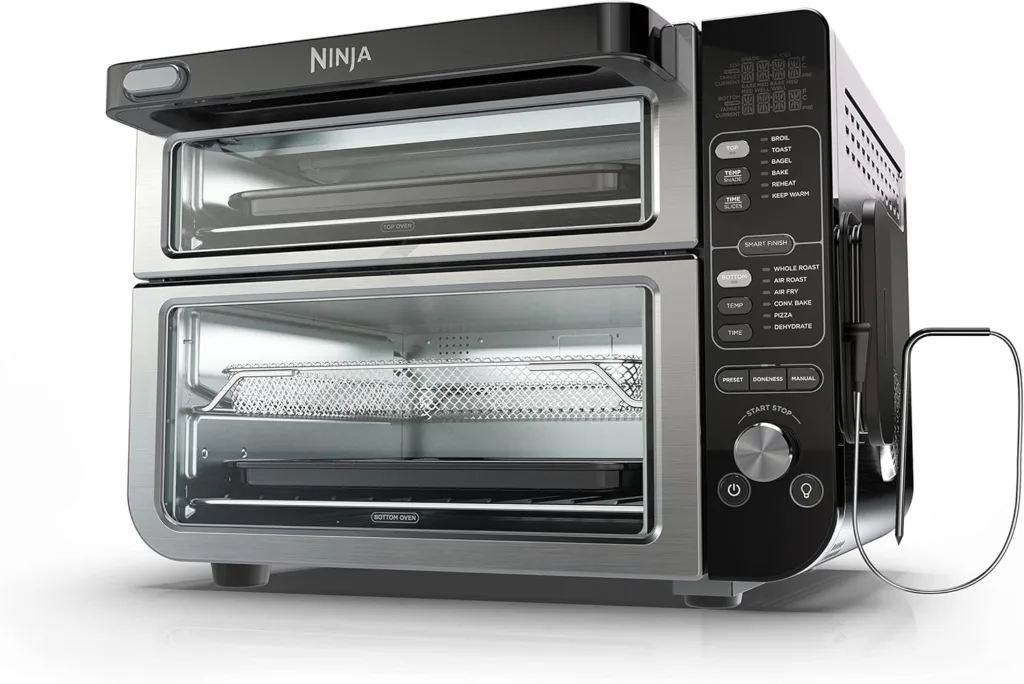 Ninja DCT451 12-in-1 Smart Double Oven with FlexDoor, Thermometer, FlavorSeal, Smart Finish, Rapid Top Convection and Air Fry Bottom , Stainless Steel (Renewed)