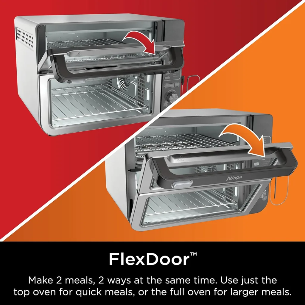 Ninja DCT451 12-in-1 Smart Double Oven with FlexDoor, Thermometer, FlavorSeal, Smart Finish, Rapid Top Convection and Air Fry Bottom , Stainless Steel (Renewed)