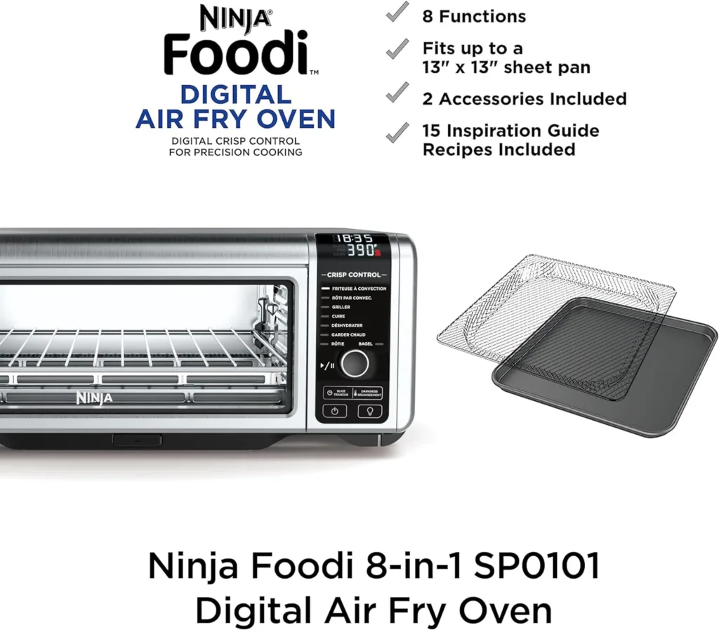 Ninja SP101 Digital Air Fry Countertop Oven with 8-in-1 Functionality, Flip Up  Away Capability for Storage Space, with Air Fry Basket, Wire Rack  Crumb Tray, Silver