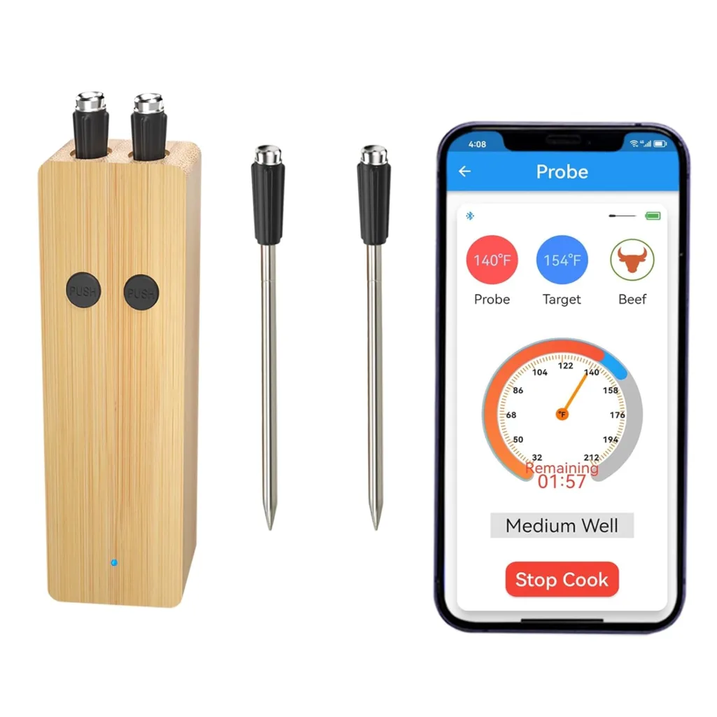 Smart Wireless Meat Thermometer 360FT APP Control Bluetooth Wireless Digital Cooking Thermometer for Grilling and Smoking/BBQ/Oven/Smoker/Air Fryer/Stove (2*Probes)