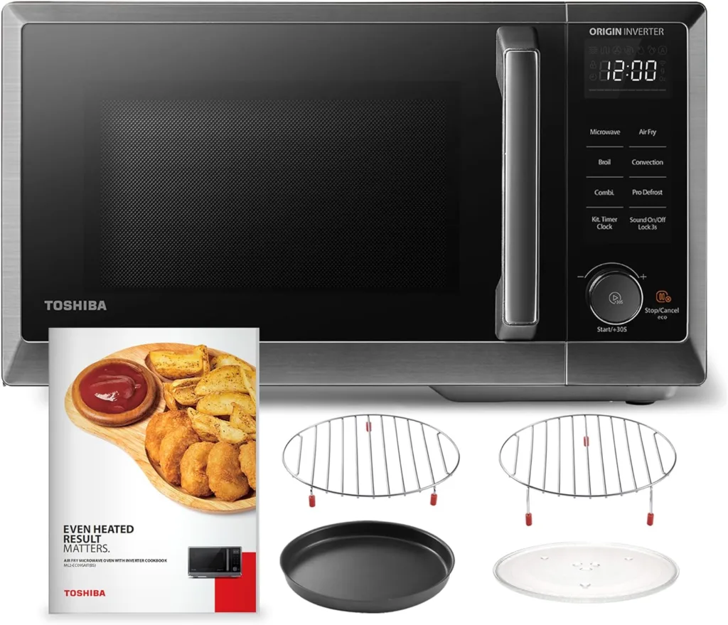 TOSHIBA 6-in-1 Air Fryer Microwave Oven Combo ORIGIN INVERTER Ultra-Quiet Countertop Microwave, Even Defrost Convection, Speedy Combi, Broil 11.3 Turntable Mute Function, 27 Auto Menu