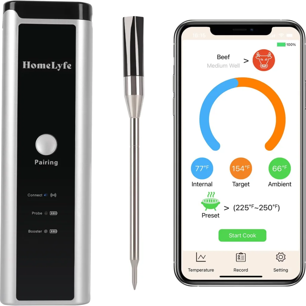 Wireless Meat Thermometer | 520FT Bluetooth Wireless Range | IPX7 Waterproof  Dishwasher Safe | Rechargeable Digital Food Thermometer | for Grill, BBQ, Smoker, Oven (2nd-Gen Grey)