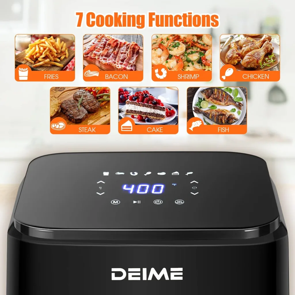 Air Fryer 4.2 QT Oilless Hot AirFryer 1200W Healthy Cooker Small Oven with 7 Presets, Digital LCD Touch Screen, Visual Cooking Window, Non-Stick Basket, Included Recipe (White)