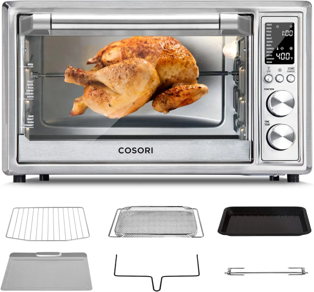 COSORI Air Fryer Toaster Oven, 12-in-1 Convection Oven Countertop, Stainless Steel 32QT/32L, 6-Slice Toast  Air Fryer Toaster Oven Accessory C130-2WR Bake Rack, 30L, Silver