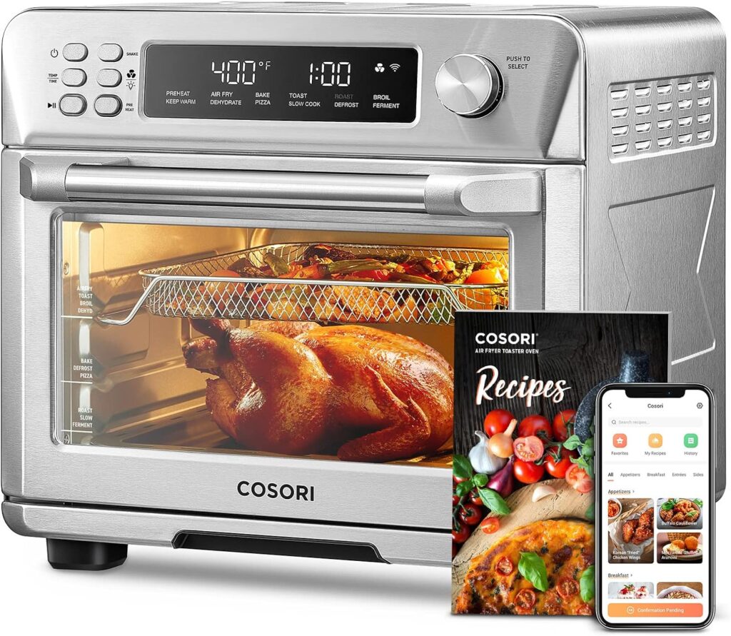 COSORI Air Fryer Toaster Oven Combo, 12-in-1, Basket, 26.4QT  Air Fryer Toaster Oven, 12-in-1 Convection Oven Countertop, Stainless Steel 32QT/32L, 6-Slice Toast, 13-inch Pizza,100 Recipes