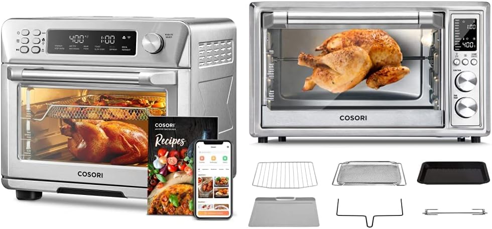 COSORI Air Fryer Toaster Oven Combo, 12-in-1, Basket, 26.4QT  Air Fryer Toaster Oven, 12-in-1 Convection Oven Countertop, Stainless Steel 32QT/32L, 6-Slice Toast, 13-inch Pizza,100 Recipes