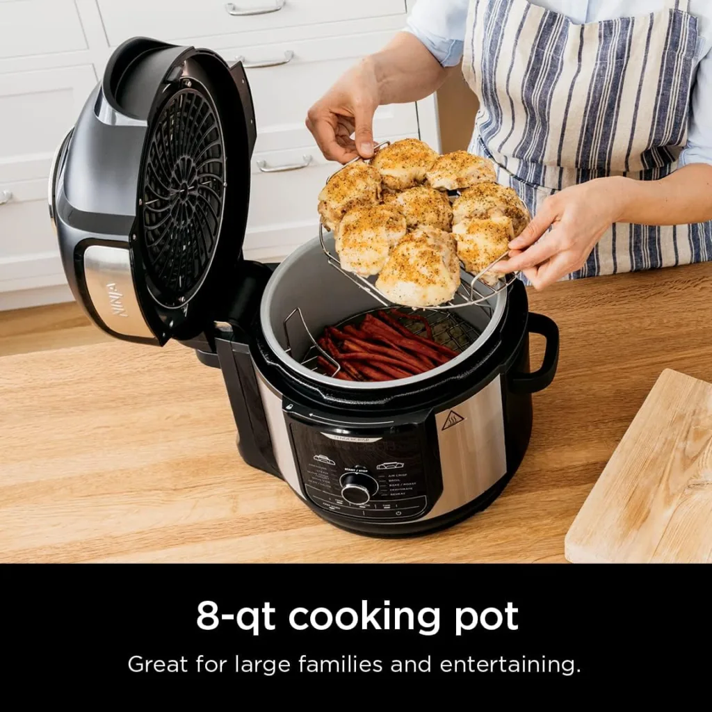 Ninja FD401 Foodi 12-in-1 Deluxe XL 8 qt. Pressure Cooker  Air Fryer that Steams, Slow Cooks, Sears, Sautés, Dehydrates  More, with 5 qt. Crisper Basket, Reversible Rack  Recipe Book, Silver