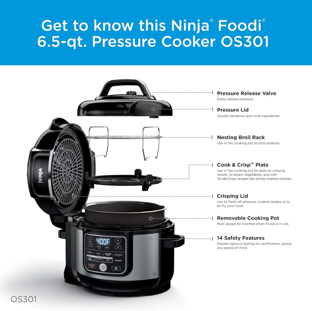 Ninja FD401 Foodi 12-in-1 Deluxe XL 8 qt. Pressure Cooker  Air Fryer that Steams, Slow Cooks, Sears, Sautés, Dehydrates  More, with 5 qt. Crisper Basket, Reversible Rack  Recipe Book, Silver