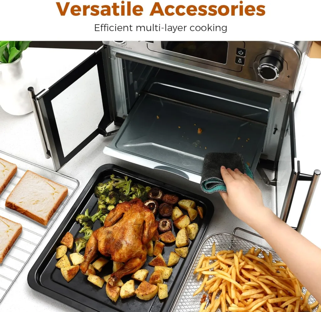 Toaster Oven Air Fryer Combo,10-in-1,10 Touch Screen Presets,25QT Large Countertop Oven,Stainless Steel French Door,5 Accessories Included, Temperature Control