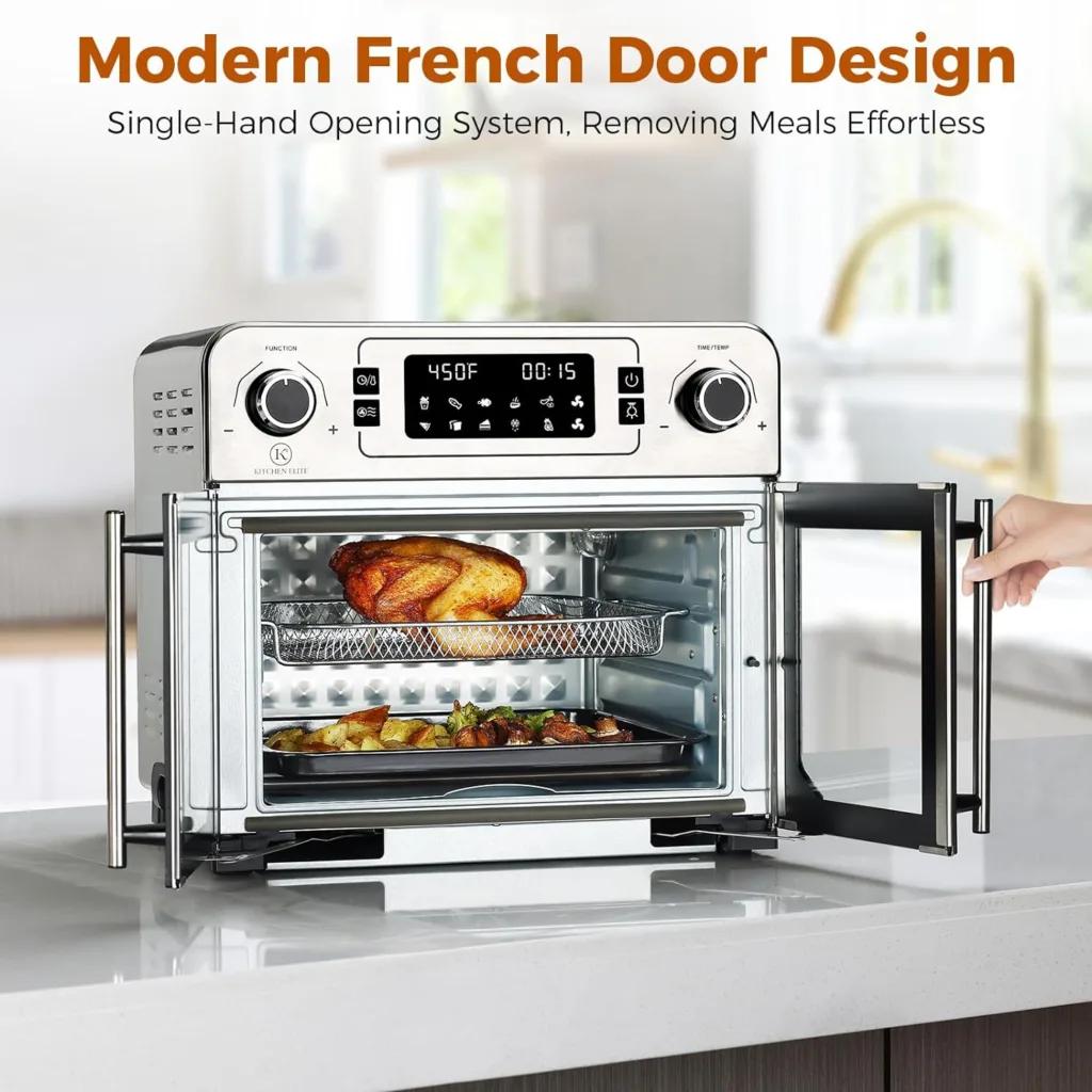 Toaster Oven Air Fryer Combo,10-in-1,10 Touch Screen Presets,25QT Large Countertop Oven,Stainless Steel French Door,5 Accessories Included, Temperature Control