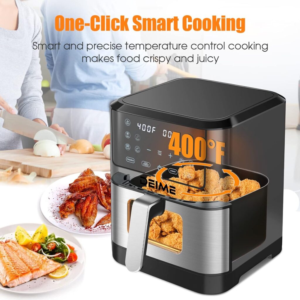 Air Fryer 6.2 QT Oilless 1500W Large Capacity Oven Air Fryers Healthy Cooker with 10 Preset, Visual Cooking Window, Non-Stick Basket, Included Recipe