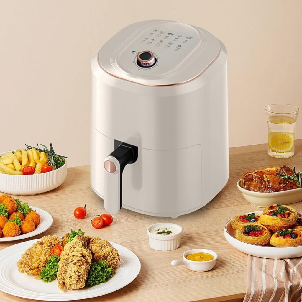 Air Fryer, 8-Quart Large Capacity Electric Fryers for Healthy Cooking with 80% Less Oil, Adjustable Time Control, Non-stick Coating Basket and Pan, White