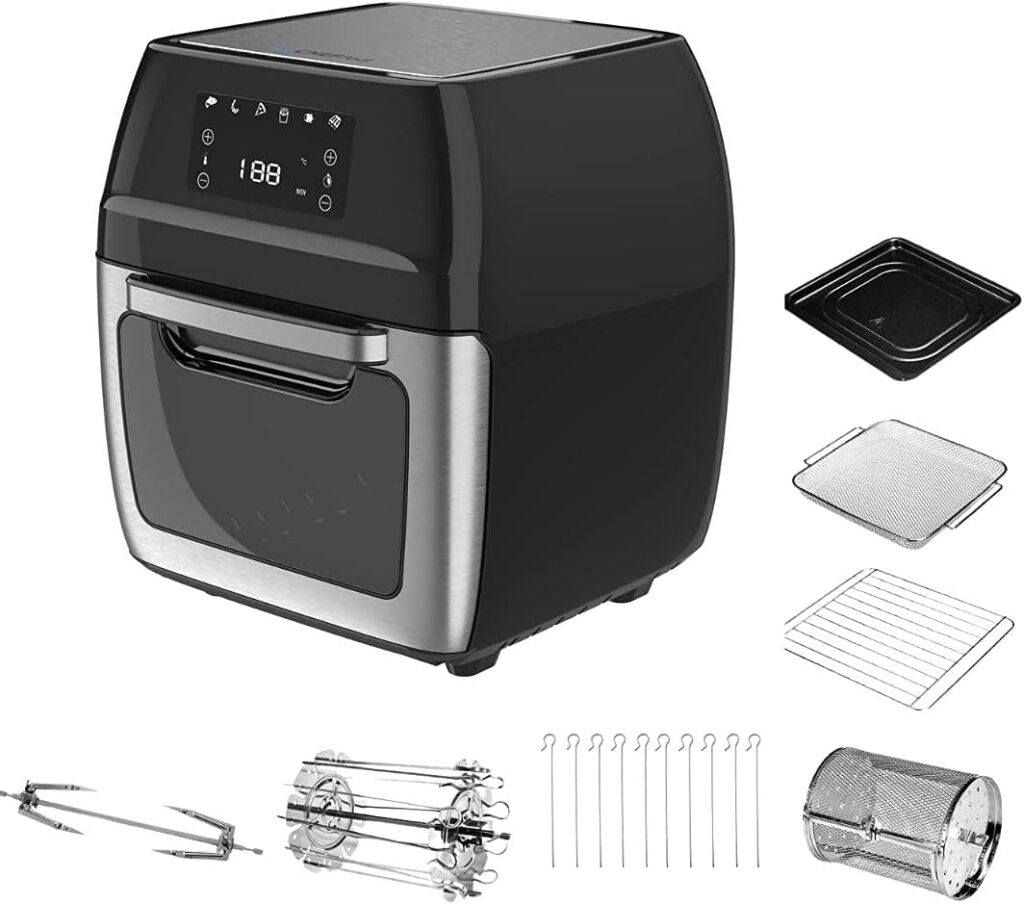 Air Fryer Oven Foodi 8-in-1 Smart Cooking Presets for Baking, Roasting, Dehydrating, BBQ and Rotisserie Chicken. 12.7 Quartz Capacity For Family With Digital Touchscreen Hot Oven Cooker. 18 Accessories Included With Air Fryer Oven | Black / Stainless Steel (12.7 Quart Air Fryer)