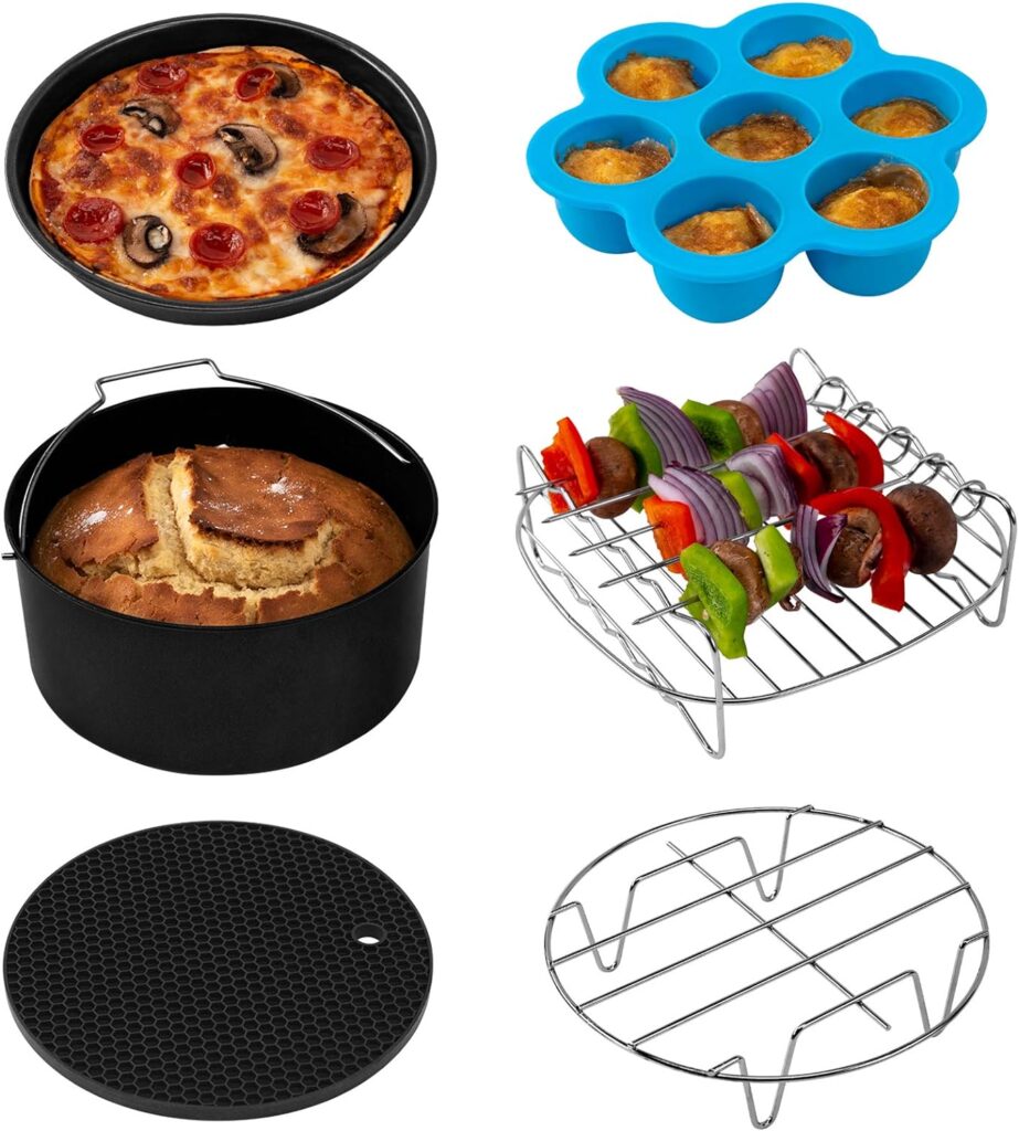 COSORI Air Fryer, 5 Quart Compact Oilless Oven, 30 Recipes, Up to 450℉, Dark Grey  Air Fryer Accessories, Set of 6 Fit for Most 5.8Qt and Larger Oven Cake  Pizza Pan, Black