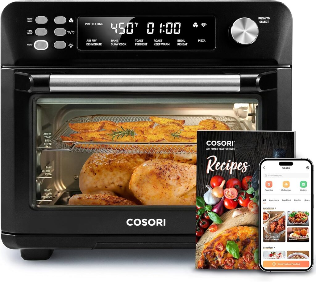 COSORI Smart 12-in-1 Air Fryer Toaster Oven Combo, Airfryer Convection Oven Countertop, Mothers Day Gift, Bake, Roast, Reheat, Broiler, Dehydrate, 75 Recipes  3 Accessories, 26QT, Black