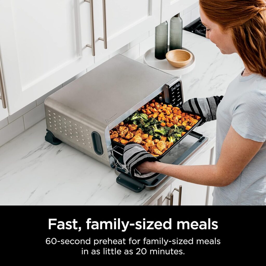 Ninja SP201 Digital Air Fry Pro Countertop 8-in-1 Oven with Extended Height, XL Capacity, Flip Up  Away Capability for Storage Space, with Air Fry Basket, Wire Rack  Crumb Tray, Silver